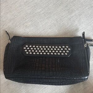 Rebecca minkoff black Crocodile-Embossed Clutch with Studded Detail